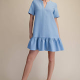 V-Neck Drop Waist Flare Hem Mini Dress