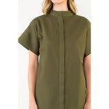 Striped Trim Short Sleeve Shirt Dress