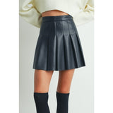 Pleated Leather Mini Skirt