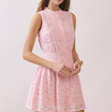Sleeveless Eyelet Lace Button Front Dress
