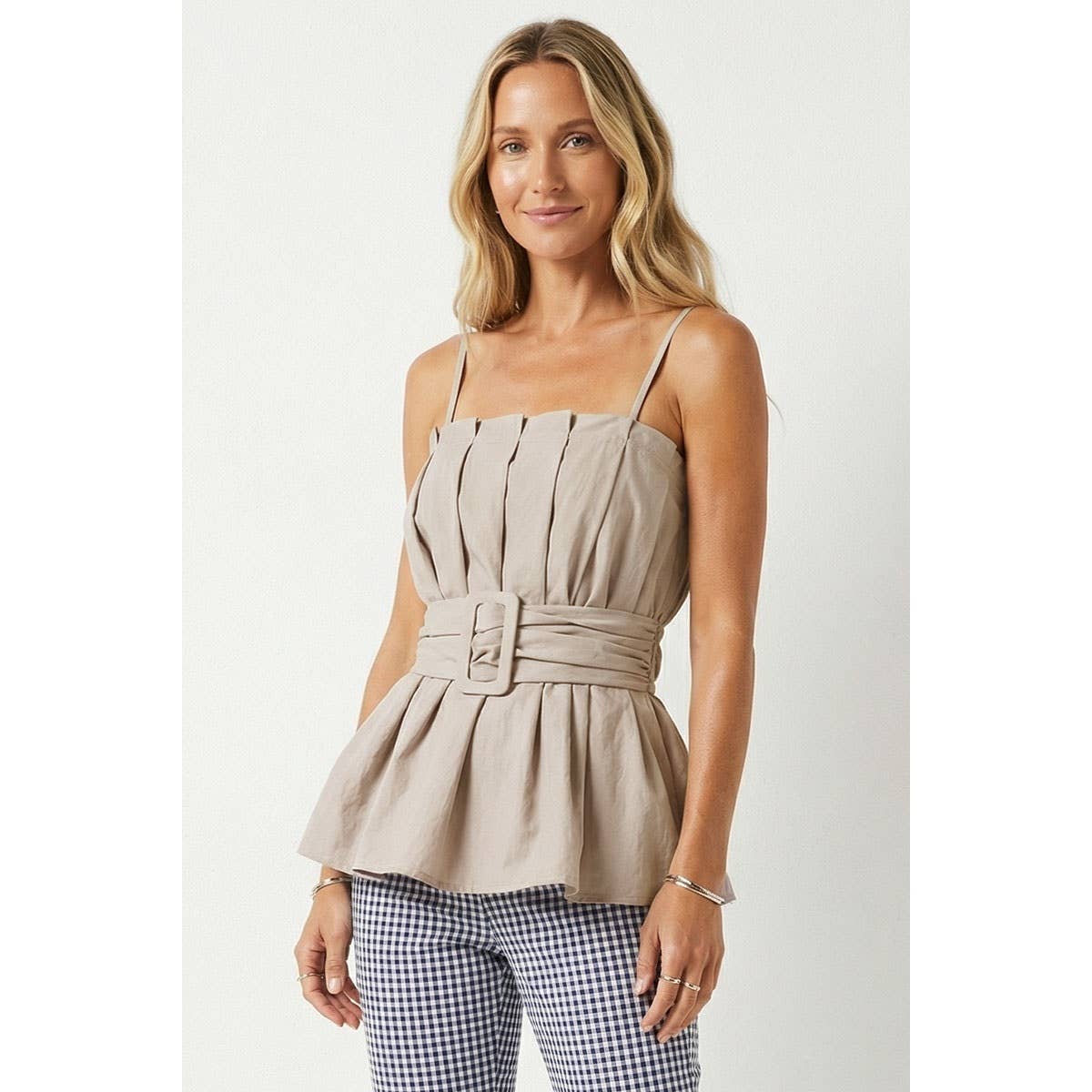 Buckle Pleated Sleeveless Top