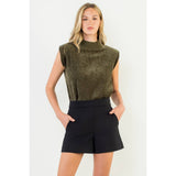 Sleeveless Mock Neck Suede Top