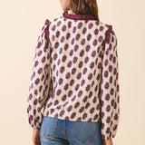 Leaf Print Ruffled Blouse