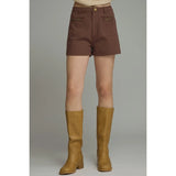 Solid Buckle High Waist Shorts
