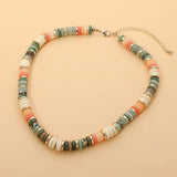 Boho Flat Natural Stone Wooden Beaded Necklace