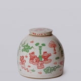 Pink and Green Porcelain Rustic Ancient Treasures Lidded Jar