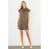 Button Front Ruffle Collar Suede Dress