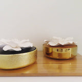 Glossy Gold Hemispheric Shaped Diffuser with White Flower