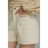Solid Buckle High Waist Shorts