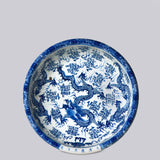Blue and White Porcelain Dragon and Pearl Low Bowl