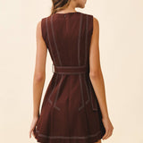 Contrast Topstitching Dress