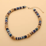Boho Flat Natural Stone Wooden Beaded Necklace