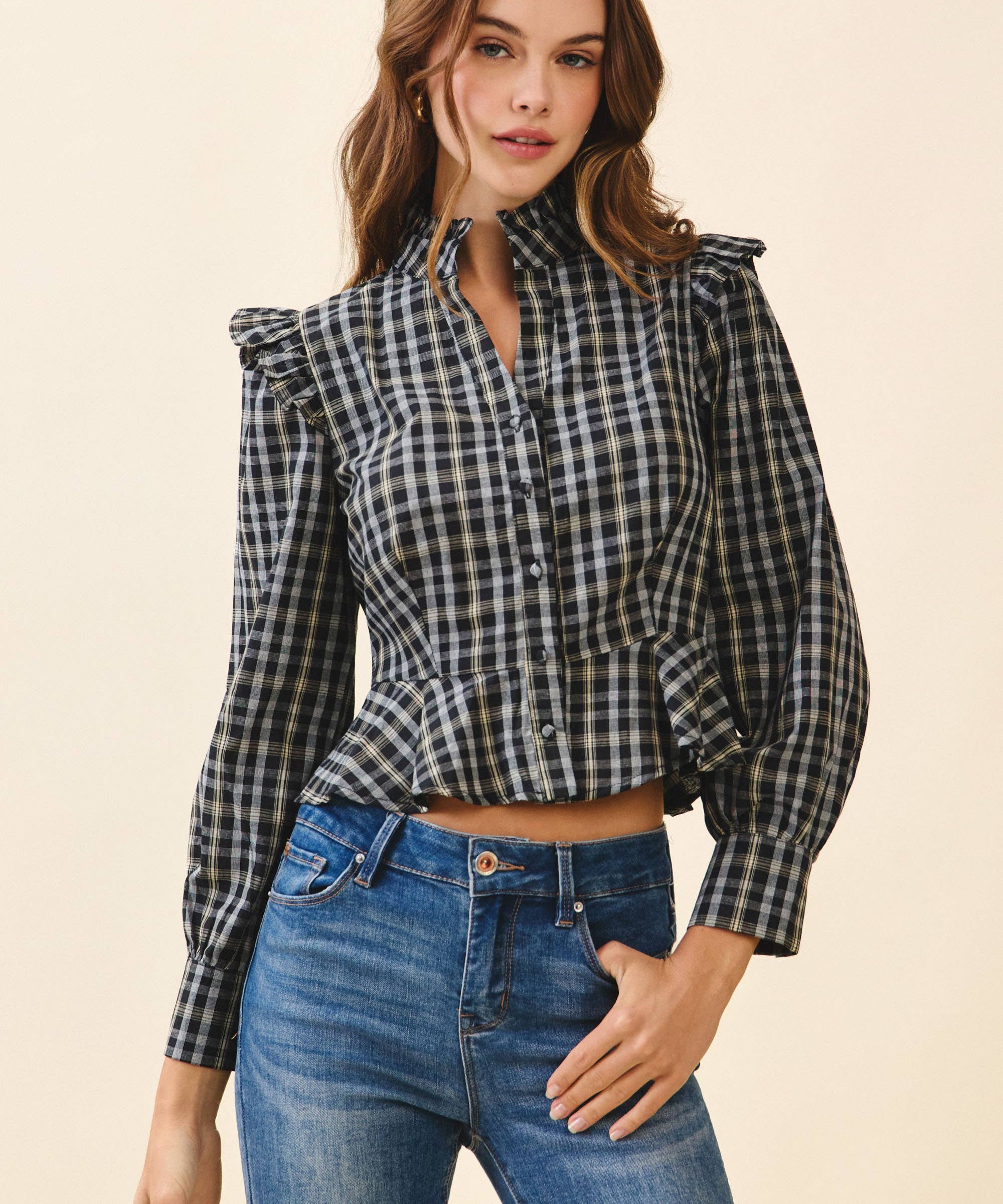 Plaid Peplum Hem Top