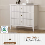 Large Fluted 3 Drawer Dresser, Modern Nightstand Cabinet