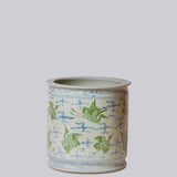 Cranes and Clouds Green and Blue Porcelain Cachepot