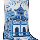 Chinoiserie Pagoda Embroidered Stocking