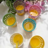 Set of 6 Tea Glasses Carved  Crowns Pastels
